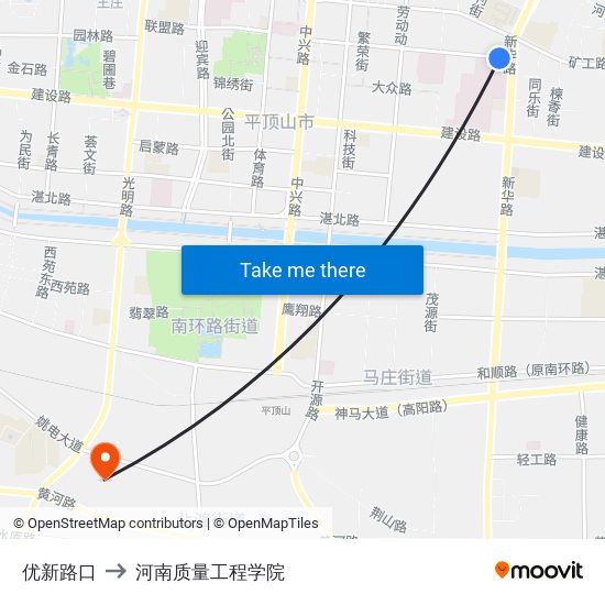 优新路口 to 河南质量工程学院 map