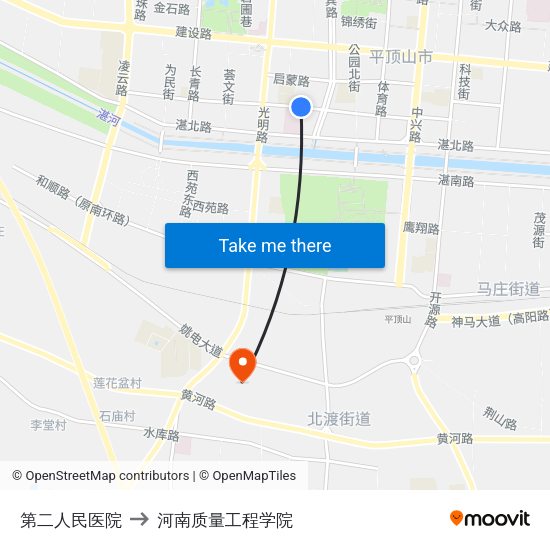 第二人民医院 to 河南质量工程学院 map