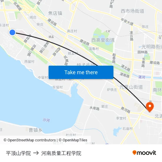 平顶山学院 to 河南质量工程学院 map