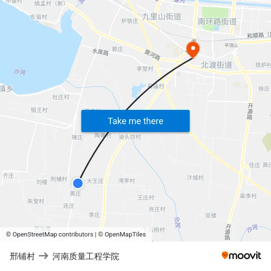 邢铺村 to 河南质量工程学院 map