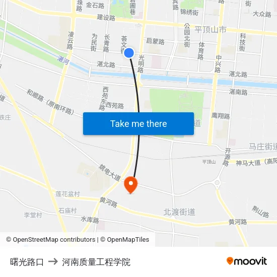 曙光路口 to 河南质量工程学院 map