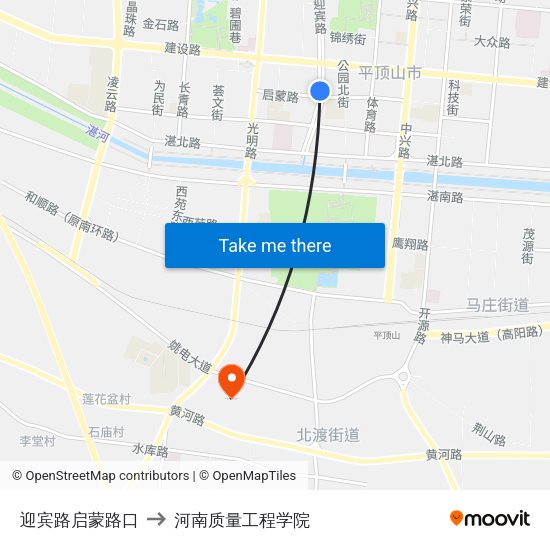 迎宾路启蒙路口 to 河南质量工程学院 map