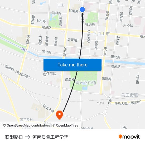 联盟路口 to 河南质量工程学院 map