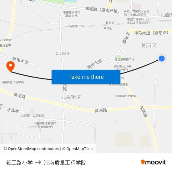 轻工路小学 to 河南质量工程学院 map