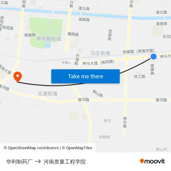 华利制药厂 to 河南质量工程学院 map