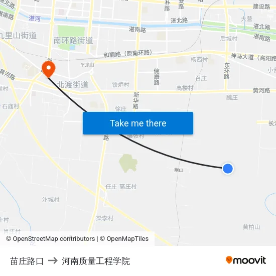 苗庄路口 to 河南质量工程学院 map