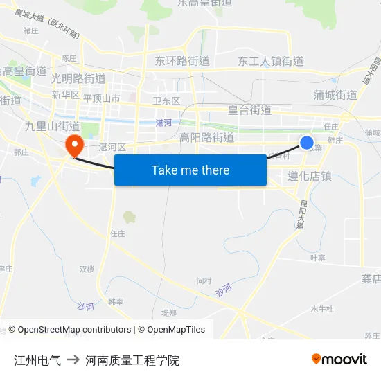 江州电气 to 河南质量工程学院 map