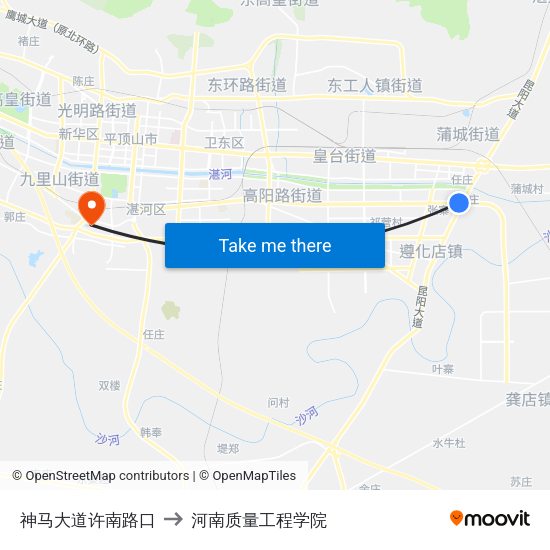 神马大道许南路口 to 河南质量工程学院 map