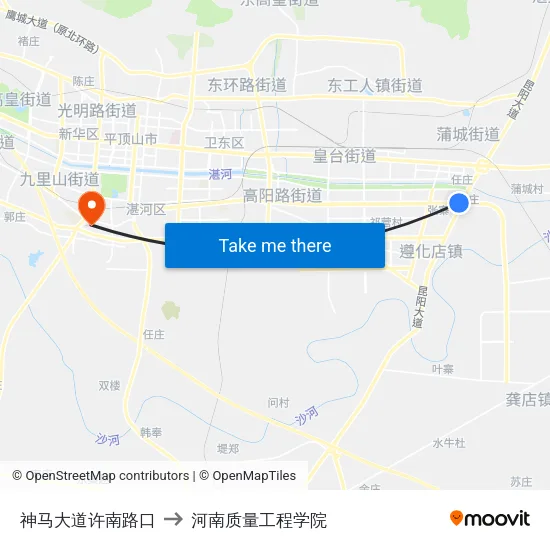 神马大道许南路口 to 河南质量工程学院 map