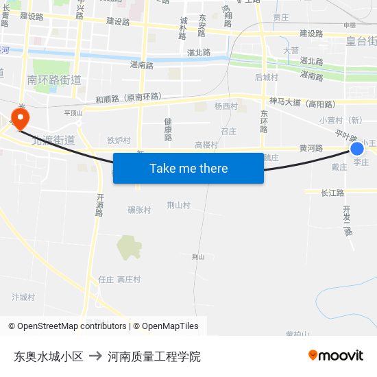 东奥水城小区 to 河南质量工程学院 map