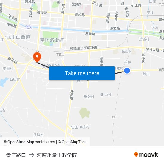 景庄路口 to 河南质量工程学院 map