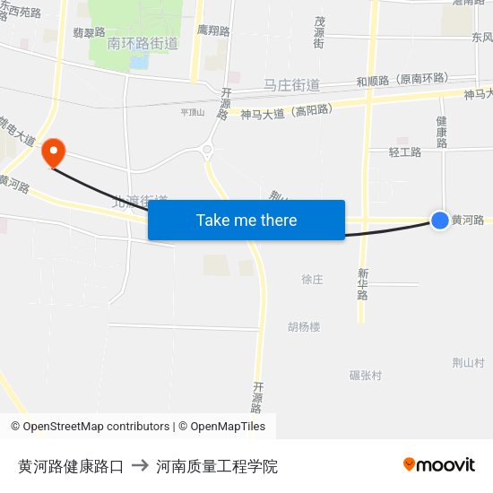 黄河路健康路口 to 河南质量工程学院 map