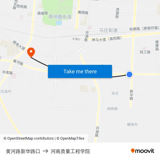 黄河路新华路口 to 河南质量工程学院 map