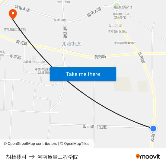 胡杨楼村 to 河南质量工程学院 map
