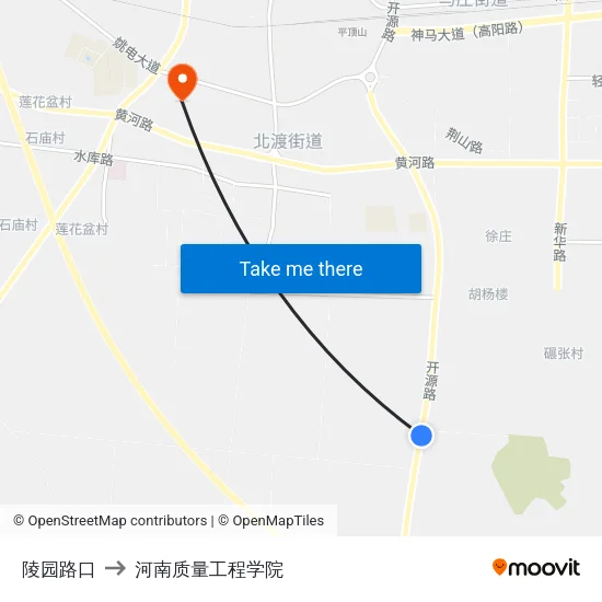 陵园路口 to 河南质量工程学院 map