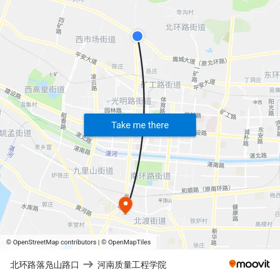 北环路落凫山路口 to 河南质量工程学院 map