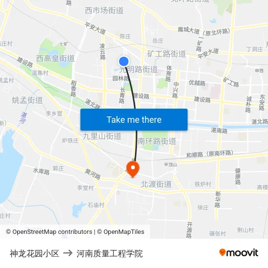 神龙花园小区 to 河南质量工程学院 map
