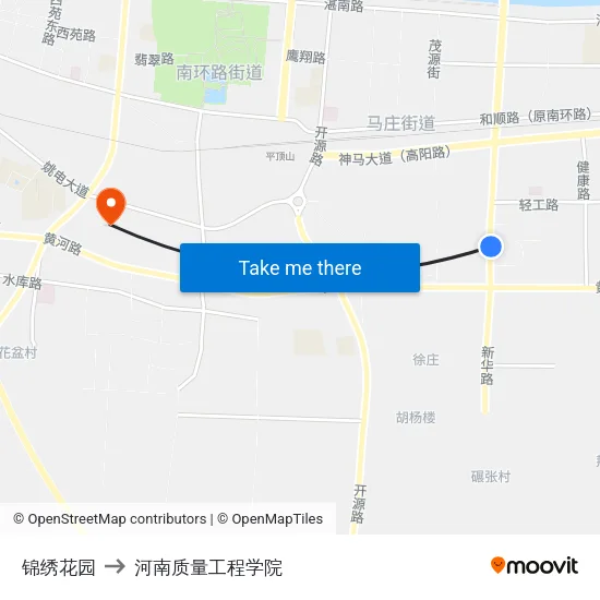 锦绣花园 to 河南质量工程学院 map