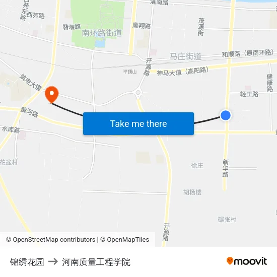 锦绣花园 to 河南质量工程学院 map