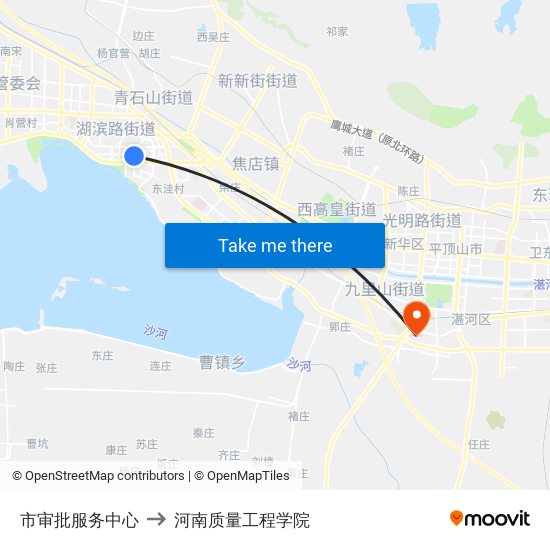 市审批服务中心 to 河南质量工程学院 map