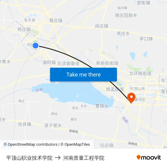 平顶山职业技术学院 to 河南质量工程学院 map
