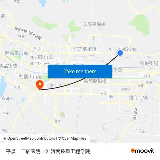 平煤十二矿医院 to 河南质量工程学院 map