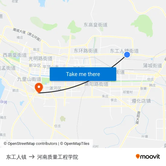 东工人镇 to 河南质量工程学院 map
