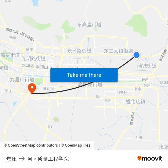 焦庄 to 河南质量工程学院 map