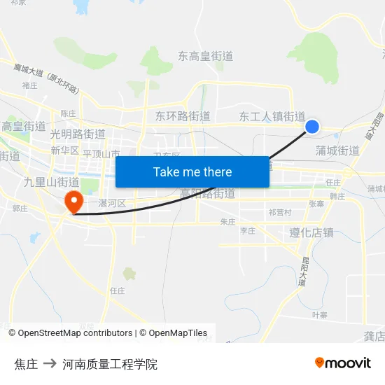 焦庄 to 河南质量工程学院 map