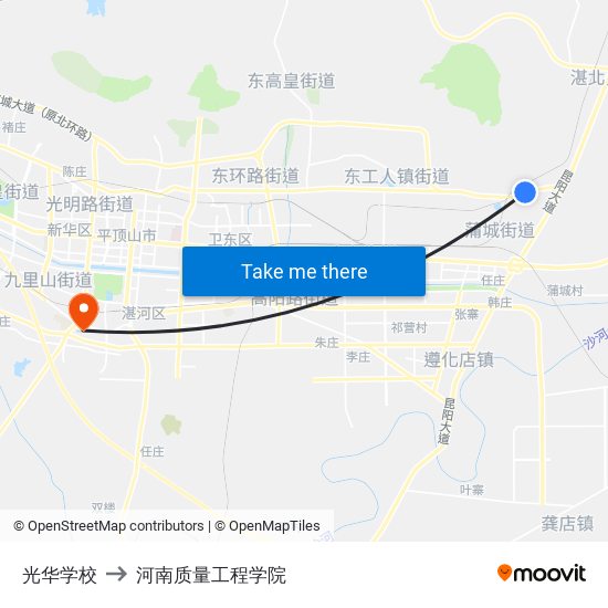 光华学校 to 河南质量工程学院 map