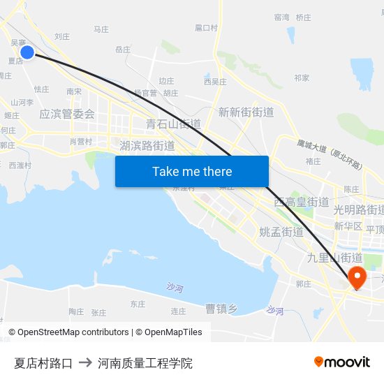 夏店村路口 to 河南质量工程学院 map