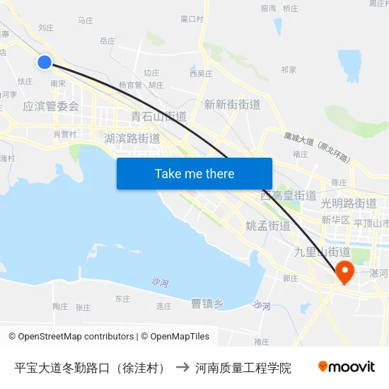平宝大道冬勤路口（徐洼村） to 河南质量工程学院 map