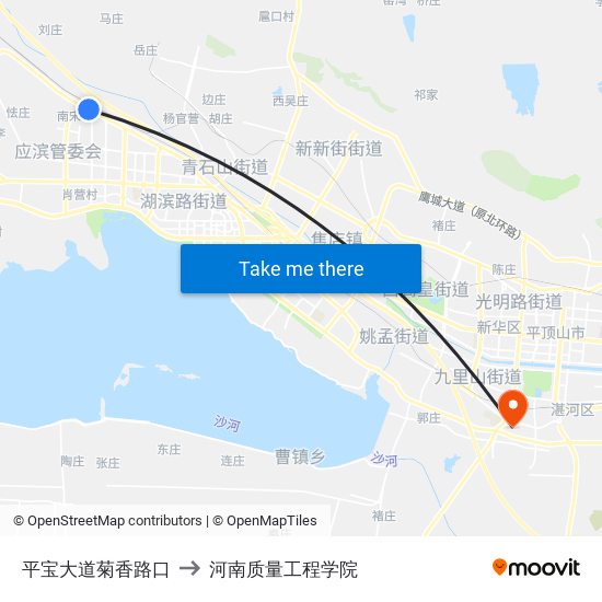 平宝大道菊香路口 to 河南质量工程学院 map