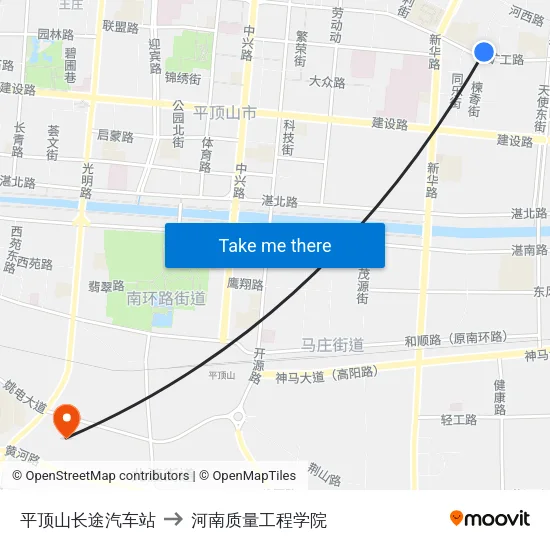 平顶山长途汽车站 to 河南质量工程学院 map