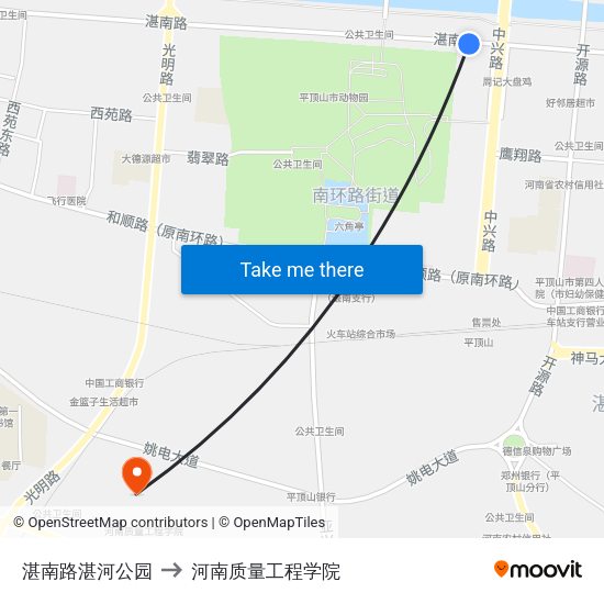 湛南路湛河公园 to 河南质量工程学院 map