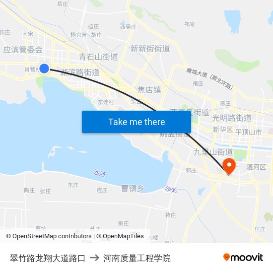 翠竹路龙翔大道路口 to 河南质量工程学院 map