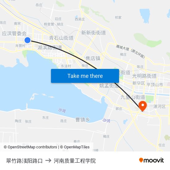 翠竹路滍阳路口 to 河南质量工程学院 map