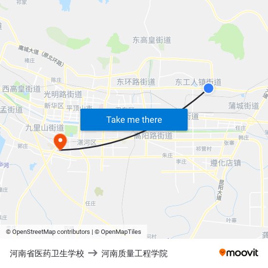 河南省医药卫生学校 to 河南质量工程学院 map