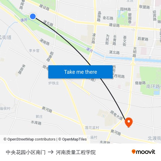 中央花园小区南门 to 河南质量工程学院 map