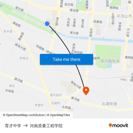 育才中学 to 河南质量工程学院 map