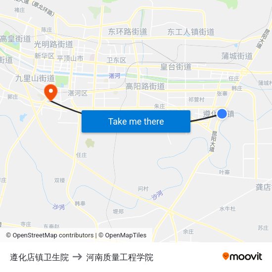 遵化店镇卫生院 to 河南质量工程学院 map