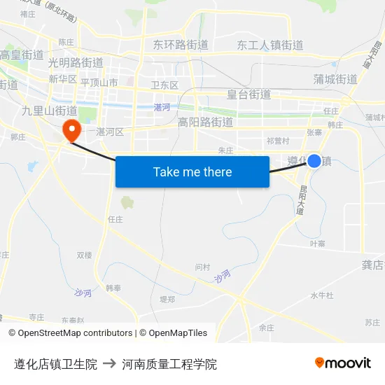 遵化店镇卫生院 to 河南质量工程学院 map