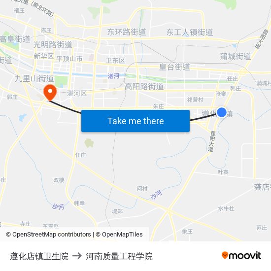 遵化店镇卫生院 to 河南质量工程学院 map