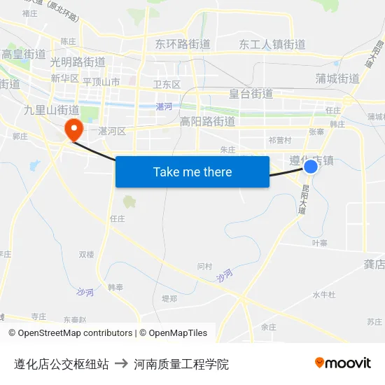遵化店公交枢纽站 to 河南质量工程学院 map