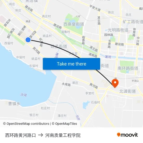 西环路黄河路口 to 河南质量工程学院 map