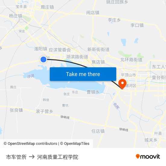 市车管所 to 河南质量工程学院 map