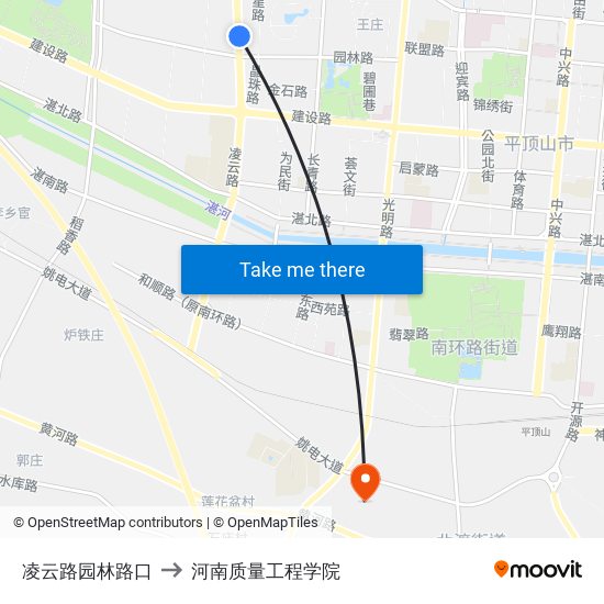 凌云路园林路口 to 河南质量工程学院 map