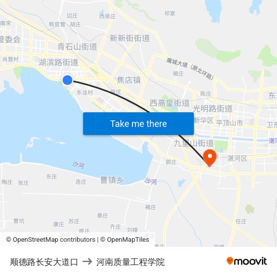 顺德路长安大道口 to 河南质量工程学院 map