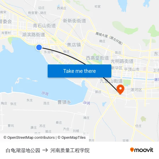 白龟湖湿地公园 to 河南质量工程学院 map