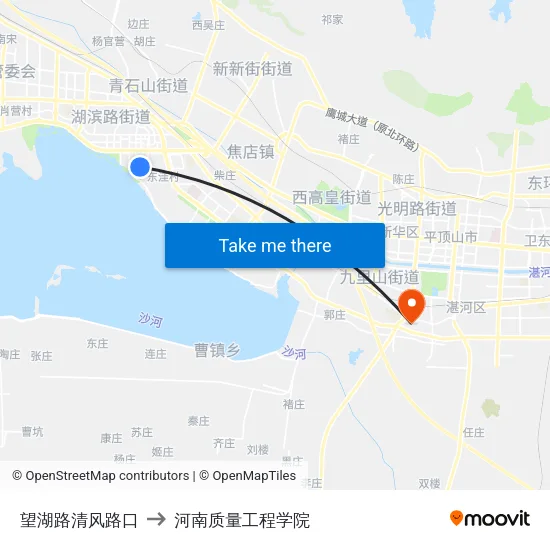 望湖路清风路口 to 河南质量工程学院 map